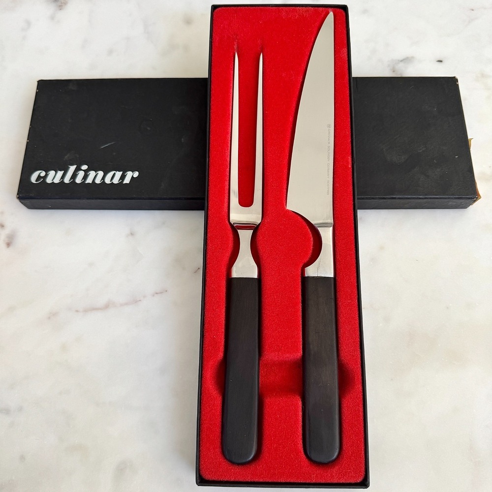 VTG MCM Carving Set Dreizack Solingen Culinar Knife Fork Germany Stainless Boxed